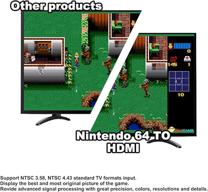 Azduou Gamecube /N64 HDMI Adapter Supports 4:3 and 16:9 Aspect Ratio Switching Converts N64 Game Console Video Signal to HDMI Signal Easily Connect The Game Console to HDTV（for N64/SNES/NGC-3 in 1）