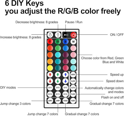 44 Key LED Strip Light Remote Controller, IR Wireless Dimmer with 4-Pin Output for RGB 3528 5050 5630 LED Tape Lights, 12V/24V DC5-24V Power Supply Replacement Remote
