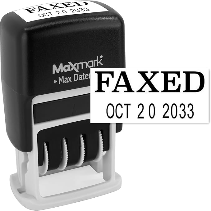 MaxMark Self-Inking Rubber Date Office Stamp with FAXED Phrase & Date - Black Ink (Max Dater II), 12-Year Band