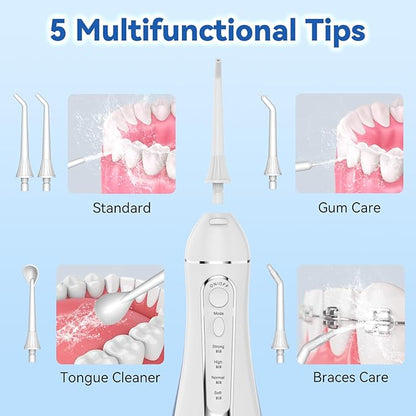 Cordless Portable Water Flosser with 300ML Tank: Rechargeable Oral Irrigator with 5 Tips for Travel, Braces Care and Sensitive Gums, IPX7 Waterproof Teeth Cleaning Device(Black)
