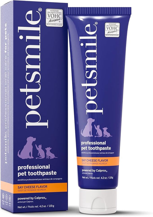 Petsmile Professional Pet Toothpaste for Cats & Dogs - Only VOHC Accepted Toothpaste - Clinically Proven to Control Plaque & Tartar Calprox Formula (Say Cheese, 4.2 Oz)