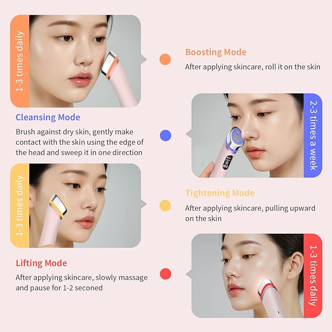 Face Lift Device – 8 in 1 Skin Tightening and Lifting, LED Light Therapy for Wrinkles, Korean Skin Care, Spa-Grade Facial Massager Lifting & Firming Beauty Massager (Pink)
