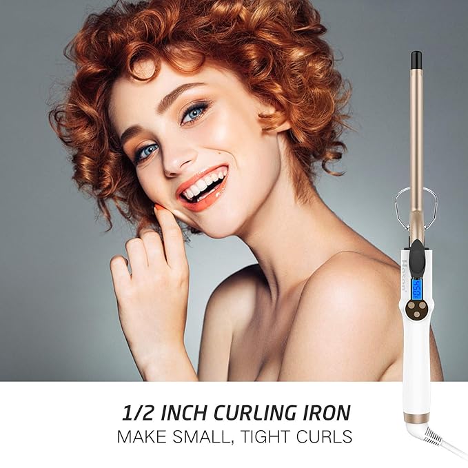 Hoson 1/2 Inch Curling Iron Professional, Ceramic Tourmaline Curl Wand Barrel, Hair Curler Iron for Long & Short Hair,Glove Include, Gold