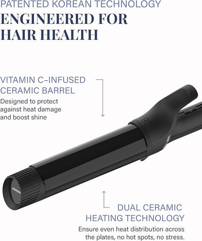 GLAMPALM Curling Iron 1 1/4" - Long Barrel Ceramic Hair Curler for Women, Korea's No.1 Salon Hot Tool, 5 Temps & 30s Heat-up, 3D Swivel Cord & Dual Voltage, Black (GP628)