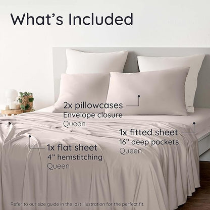 Bambaw 100% Viscose Derived from Bamboo Sheets Queen Size Set – 4pcs Cooling Sheets for Hot Sleepers, Soft Deep Pocket Queen Sheet Set Fits Up to 16'' with Elastic Corner Straps (Sand)