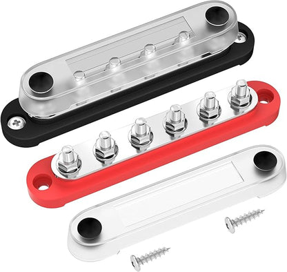 DAIERTEK Marine Bus Bar 12V 6 x 1/4" (M6) Terminal Studs 12 Volt Bus Bar Power Distribution Block with Cover Max 300V AC 48V DC Positive & Negative Battery Terminal Block for Automotive Car Boat