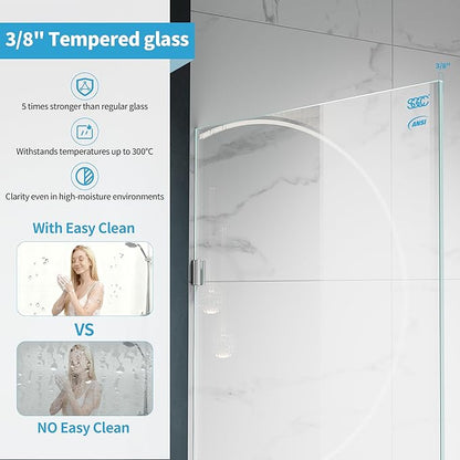 Shower Glass Panel, 32" W x 78.75" H Fixed Shower Screen Panel with 3/8"(10mm) SGCC Clear Tempered Glass, Frameless Walk in Shower Door for Bathroom (Chrome, 32" W x 78.75" H)