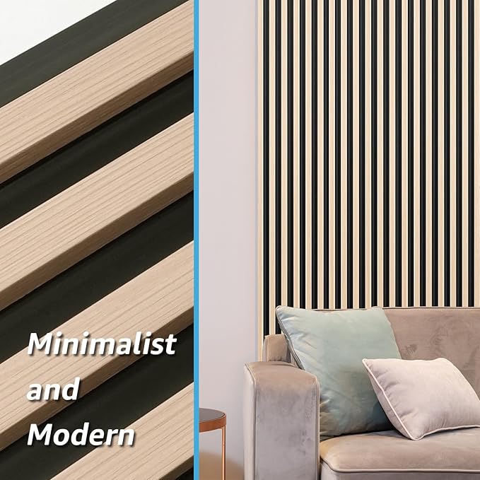 Art3d 8-Pack WPC Wood Slat Wall Panel for Interior Décor, 3D Wood Fluted Acoustic Paneling for Living Room Bedroom Home & Office Accent Wall Decor - 96 x 6 Inch Oak