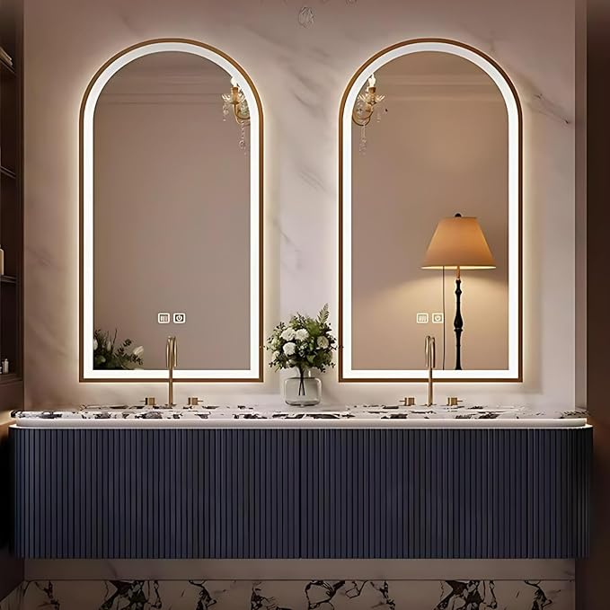 Bathroom Vanity with Double Sinks - LED Smart Defogging Mirror & Equipped with Tissue Hole | Modern Double Sink Bathroom Cabinet, 2 Drawers & Wavy Panel, Dark Blue (Mirror, 68IN)