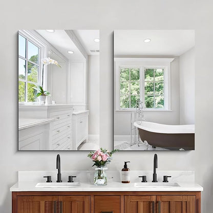 CILIBER Frameless Mirror, 24x36 Inch Bathroom Mirror for Wall, Rectangle Bathroom Vanity Mirrors with Polished Edge, Hangs Horizontally or Vertically for Bathroom, Bedroom and Living Room
