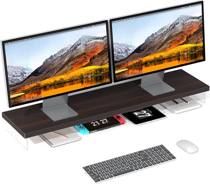Dual Monitor Stand Riser, 40" Large Computer Monitor Stands for 2 Monitors, Wooden Desktop Organizer Shelf for Office Desk Computer, Laptop, TV, Monitor, Printer