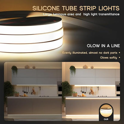 VOEWT LED Strip Lights Yellow 32.8ft 110-120V Neon Rope Lights,Flexible Silicone Outdoor Waterproof Neon Strip Lights for Bedroom,Mirror,Kitchen Cabinet, Living Room,Halloween Decor