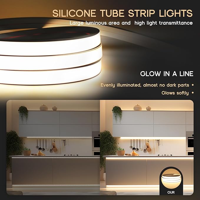 VOEWT LED Strip Lights Neutral White 4000K,16.4ft 110-120V Neon Rope Lights,Flexible Silicone Outdoor Waterproof Neon Strip Lights for Bedroom,Mirror,Kitchen Cabinet, Living Room,Halloween Decor
