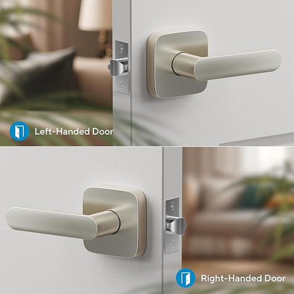 ULTRALOQ Passage Lever Door Handle, Reversible Handle No Lock for Interior or Exterior Door, Closet, Hallway, Adjustable Latch Backset, IP65 Waterproof, Satin Nickel, Zinc Alloy