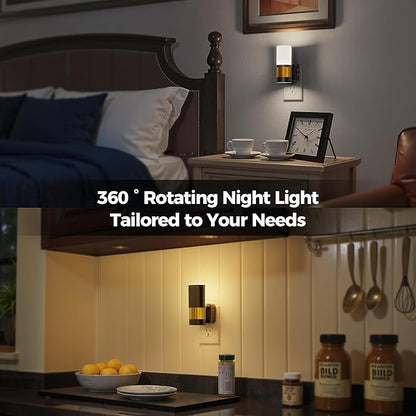 Briignite Night Lights Plug into Wall, 2 Pack Dimmable 3CCT Night Light for Kids, Amber/3000K/5000K Adjustable NightLights Plug in, 360° Rotation, Dusk to Dawn Sensor, Nightlight for Bedroom Hallway