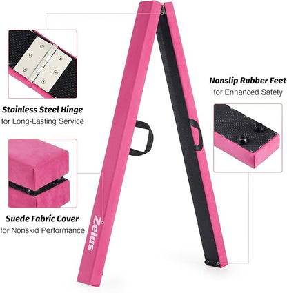 ZELUS 8' Folding Gymnastics Balance Beam, Floor Balance Beam w/Carry Handles Anti-Slip Base for Kids, Beginners & Professional Gymnasts