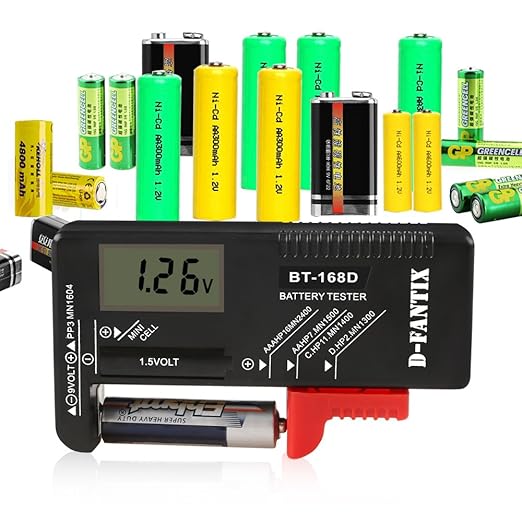 D-FantiX Digital Battery Tester, Universal Battery Checker Household Battery Testers for AAA AA C D 9V 1.5V Small Batteries Button Cell (Model: BT-168D)