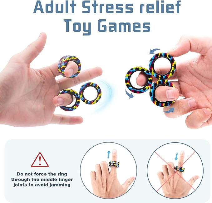 Magnetic Rings Fidget Toy Set, Idea ADHD Fidget Toys, Adult Fidget Magnets Spinner Rings for Anxiety Relief Therapy, Fidget Pack Great Gift for Adults Teens Kids Easter Basket Stuffers (3PCS)