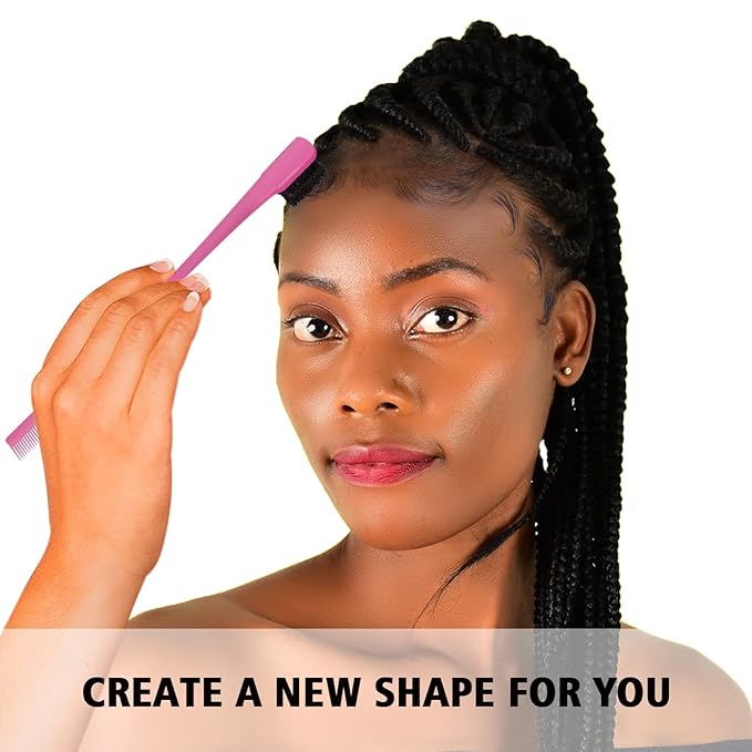 Goiple Hair Styling Brush Set, 12 Pieces Nylon Teasing Hair Brush Rat Tail Comb with Duckbill Clips, Double Sided Edge Brush for Edge & Back Brushing, Combing, Slicking Hair for Women Girls (Pink)