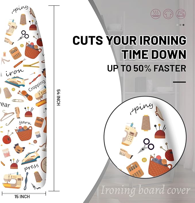 Extra Thick Ironing Board Cover and Pad, 15x54 Ironing Board Cover, Resist Scorching and Staining,Elastic Edges,Art of Life Iron Sew Laundry