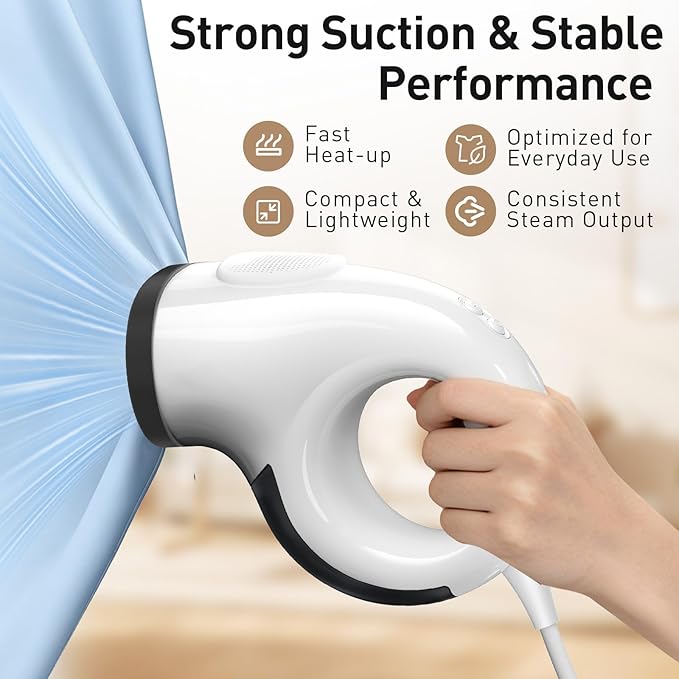STEAVOX Vacuum Steamer for Clothes – Handheld Clothes Steamer with 2800Pa Suction & 25s Heat-Up – No-Drip Garment Steamers – Suction Steam Iron Alternative – Compact Steam Travel Iron with Base & Bag