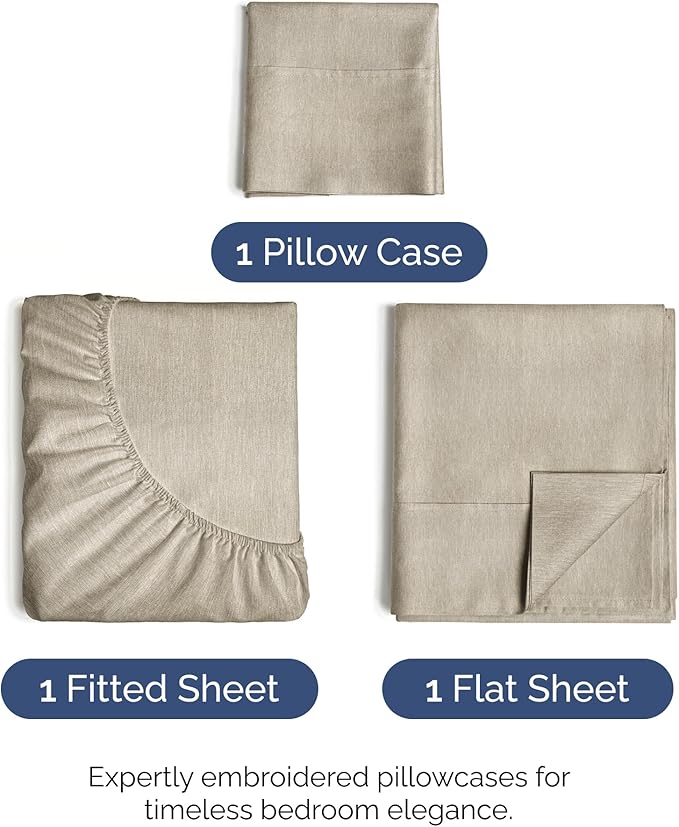 Twin Size 3 Piece Sheet Set - Comfy Breathable & Cooling Bed Sheets Set - Hotel Luxury Bedding for Women, Men, Kids, Teens, Boys & Girls - Deep Pockets, Soft & Wrinkle Free - Beige (Heathered Sheets)