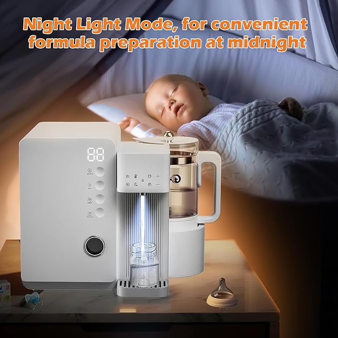 UV Sanitizer and Dryer 6-in- 1 Sanitizing Machine for Baby Bottles ，1.5L Formula Maker with Night Light 4 Temperature Control 24H Keep Warm 72H Storage