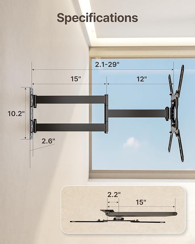 monTEK Long Arm TV Wall Mount for Most 23-65 Inch TVs, 29 Inch Long Extension TV Mount Swivel and Tilt, Full Motion Wall Mount Tv Bracket Fit Max VESA 400 x 400mm, Up to 77 lbs
