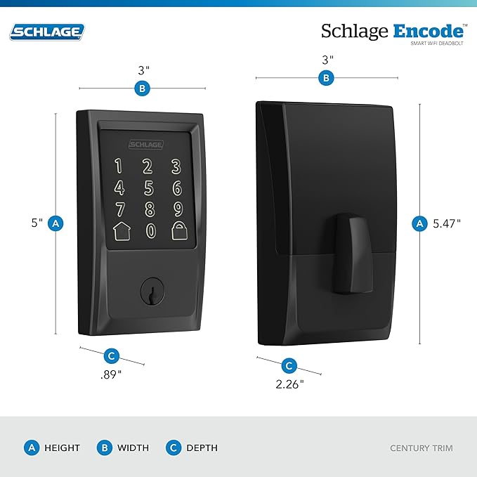 Schlage Encode Smart WiFi Deadbolt Lock for Front Door - Keyless Entry with App or Touchscreen - Works with Alexa, Hey Google, & Airbnb - Create Codes for Guests - Matte Black