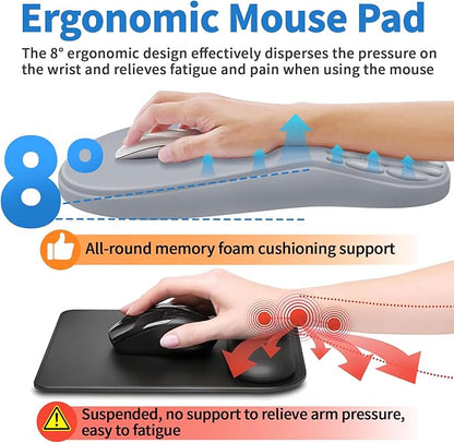 YIWEI Ergonomic Mouse Pad with Wrist Rest - Comfortable Office Mousepad with Memory Foam Wrist Support for Carpal Tunnel Relief, Mouse Pads with Non-Slip Base for Gaming and Home (Light Gray)