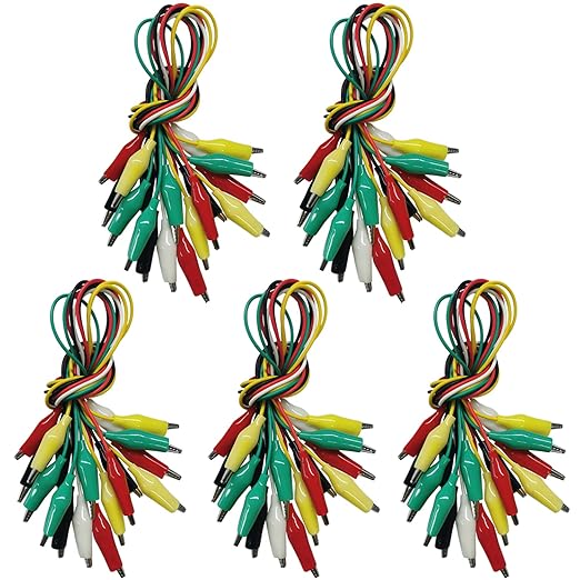 50PCS Crocodile Alligator Clips Electrical, 5 Colors Test Leads & Probes by Dual Ended Insulated Jumper Wires Testing Soldered and Stamping for Circuit Connection Current Voltage Multimeter Experiment