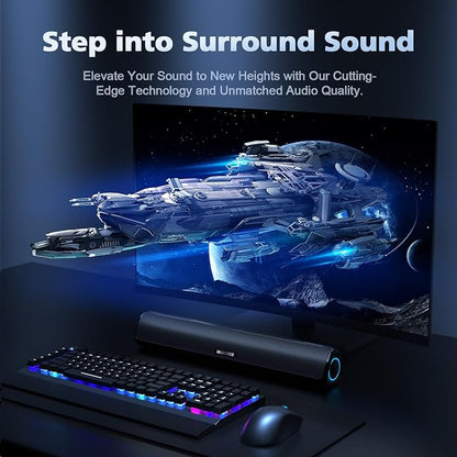 Computer Speakers for Desktop PC, HiFi Stereo Poratble 5.3 Bluetooth Computer Speakers, Computer Sound bar, 3.5mm Aux-in Pc Soundbar with Deep Impactful Bass, Gaming Speakers for PC,Laptop,Tablet