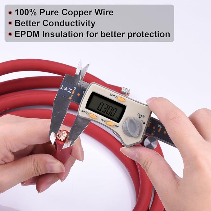 Shirbly 2 Gauge Battery Cable, 10FT Red + 10FT Black 2 AWG Pure Copper Wire Welding Cable, for Automotive, Battery, Solar and Generator, Standard USA OFC Wire