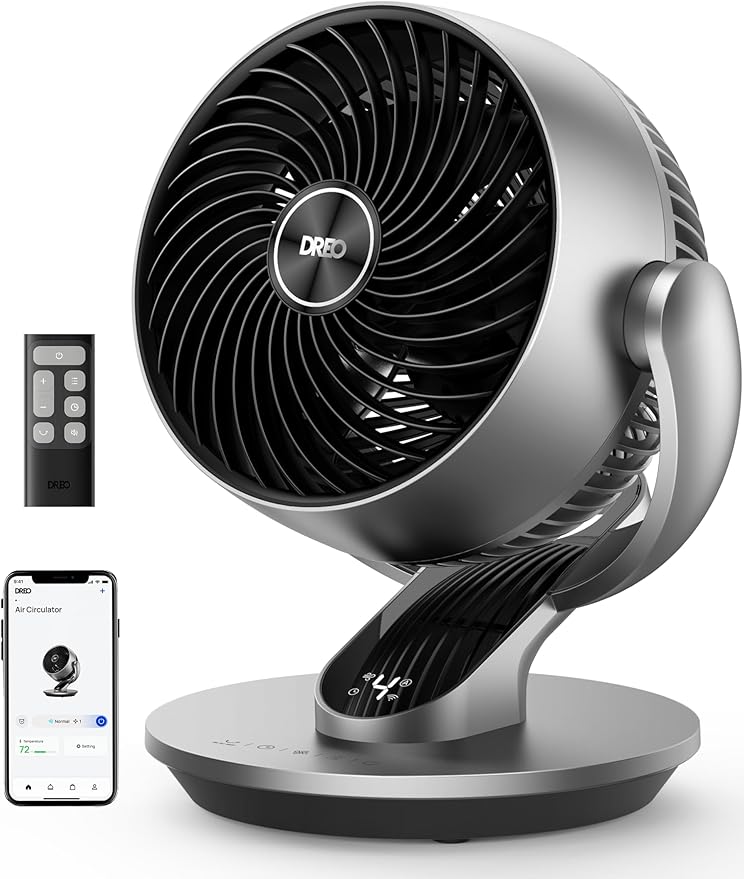 Dreo Smart Fan for Bedroom,120° Vertical and 90° Oscillating Fan with Remote/Voice, 13 Inch Height Quiet Air Circulator for Whole Room, 70 ft, 4 Speeds, 5 Modes, 12H Timer, Desk Fans for Home, Office