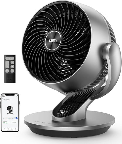 Dreo Smart Fan for Bedroom,120° Vertical and 90° Oscillating Fan with Remote/Voice, 13 Inch Height Quiet Air Circulator for Whole Room, 70 ft, 4 Speeds, 5 Modes, 12H Timer, Desk Fans for Home, Office