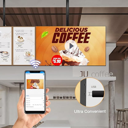 Canlarriz Digital Signage Display 43 inch Wall Mount Digital Menu Board for Restaurants and Stores Monitor 1000 nits Ultra-High Brightness 4KUHD Free Web Content Editor Android 4GB + 32GB