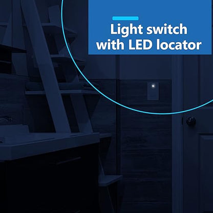 LIDER Minimalist Design Matte Finish Lighted Decorator Switch, Frameless Paddle Light Switch with Locator Light, Grounding Screw, 3-Way or Single Pole, 15A 120V, UL Listed, LS15-3W-W, White