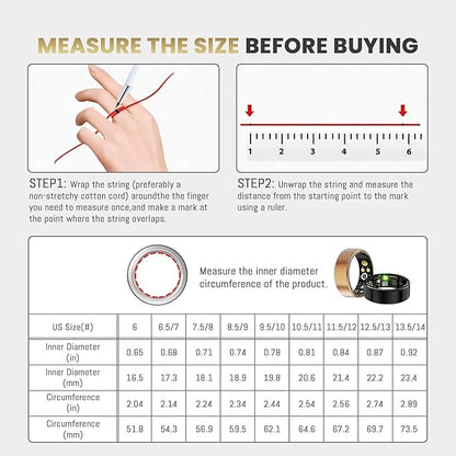 Smart Ring For Women Men, Health Tracker with Heart Rate, Blood Oxygen, Blood Pressure, Sleep Monitor, Step Counting, IP68 Waterproof Fitness ring, No App Fees for iPhone & Android (Silver, 9#)