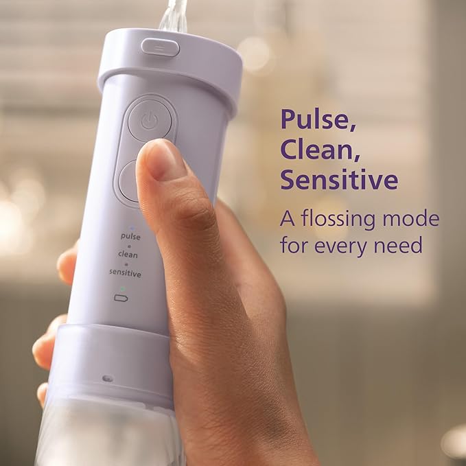 Philips Sonicare Compact Flosser 1000, Purple, ProtectiveClean 5300 Rechargeable Electric Toothbrush and 2PK Compact Nozzle Bundle