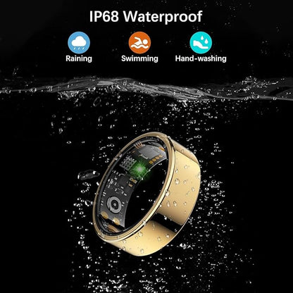 Smart Health Ring for Women Men, Fitness Tracker Ring with Heart Rate, Blood Oxygen, Sleep Tracker, Step Tracker, No Subscription Fee, IP68 Waterproof Smart Ring for iPhone & Android (Gold, 11#)
