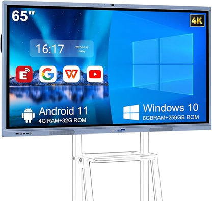 JYXCN 65" 4K Smart Board Interactive Digital Whiteboard, Android 11 & Windows 10 Dual System 8 + 256 GB Smart Board & 20MP Camera | Touchscreen Electronic Smartboard for Classroom, Office
