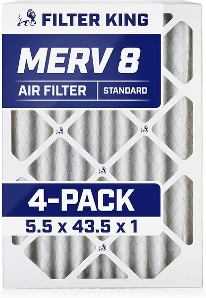 Filter King 5.5x43.5x1 Air Filter | 4-PACK | MERV 8 HVAC Pleated A/C Furnace Filters | MADE IN USA | Actual Size: 5.5 x 43.5 x .75"