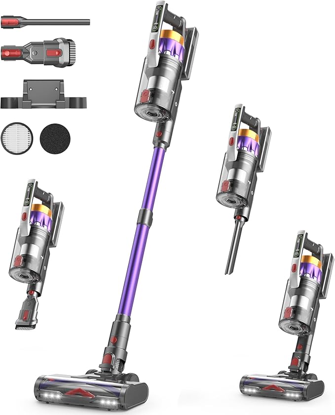NADALY Cordless Vacuum Cleaner, 650W 55KPA 70Mins Vacuum Cleaners for Home, Anti-Tangle, Self-Standing Stick Vacuum Cordless Rechargeable, Lightweight Vacuum for Hardwood Floors/Pet Hair/Carpet