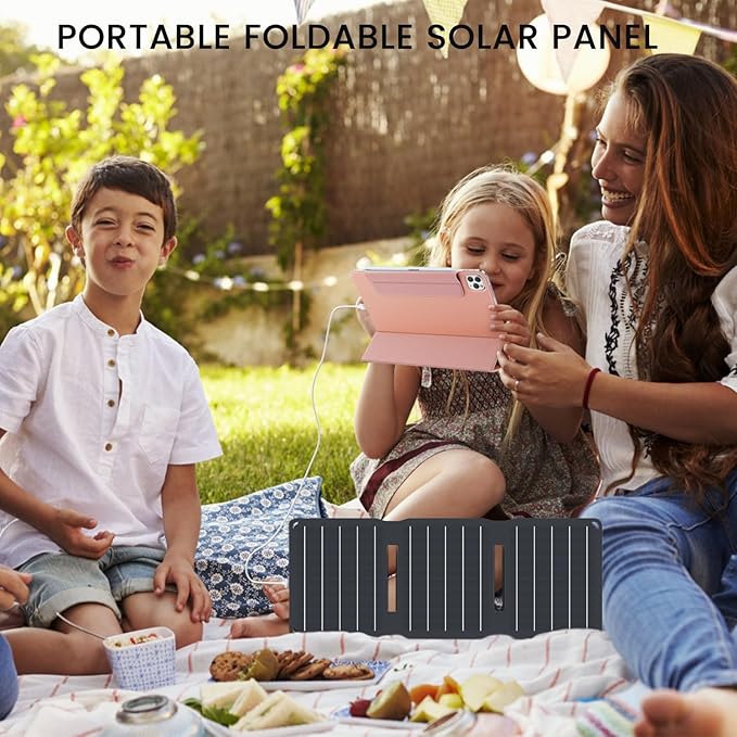 FlexSolar 15W USB Solar Panel Small Portable Foldable Solar Charger (5V/3A Max), Mobile Solar Panels Compatible with Cell Phone iPad, IP67 Waterproof Mini Solar Panels for Backpacking, Camping, Hiking