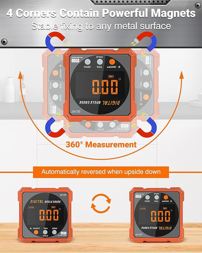Digital Angle Finder Magnetic Electronic Angle Cube Dual Laser Gauge Digital Level with Slope Percentage Table Saw Miter Protractor Woodworking Measuring Tool Level Box for Hanging