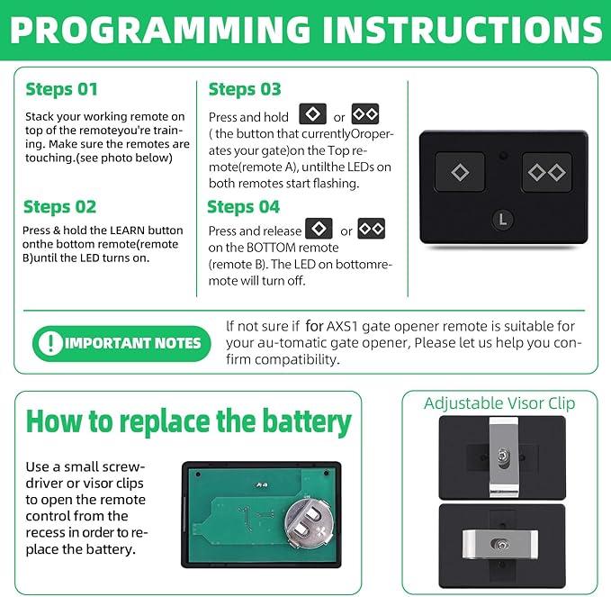 3-Button Remote Transmitter Replace for AXS1 for AXP1(2 Packs), Fit Automatic Gate Opener for TDS2 TSS1XP TDS2XP TSS1 LDM2 LDM2K HDP1 HDP2 DD2U LSM1 DS1U, Fits for Single and Double Opener Systems