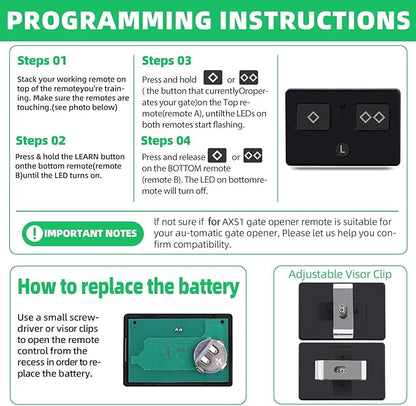 3-Button Remote Transmitter Replace for AXS1 for AXP1(2 Packs), Fit Automatic Gate Opener for TDS2 TSS1XP TDS2XP TSS1 LDM2 LDM2K HDP1 HDP2 DD2U LSM1 DS1U, Fits for Single and Double Opener Systems