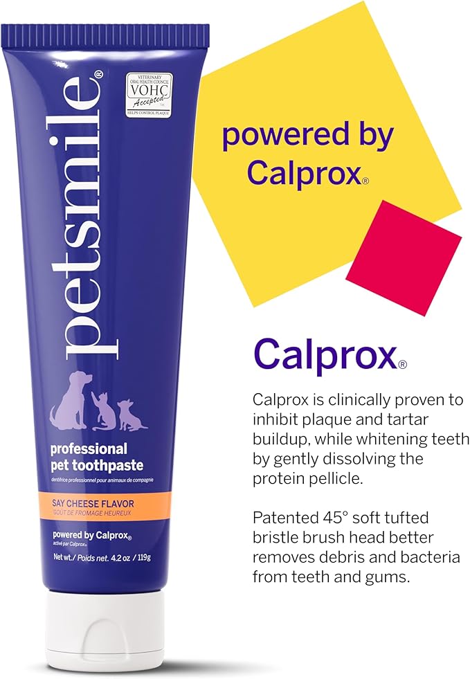 Petsmile Professional Pet Toothpaste for Cats & Dogs - Only VOHC Accepted Toothpaste - Clinically Proven to Control Plaque & Tartar Calprox Formula (Say Cheese, 4.2 Oz)