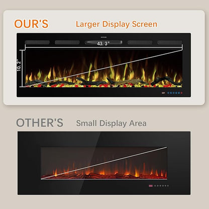 48" WiFi Electric Fireplace Inserts, Recessed and Wall Mounted Fireplace Heater W/Adjustable Flame Color & Brightness, Thermostat, 9H Timer, App and Remote Control, Low Noise, 750/1500W