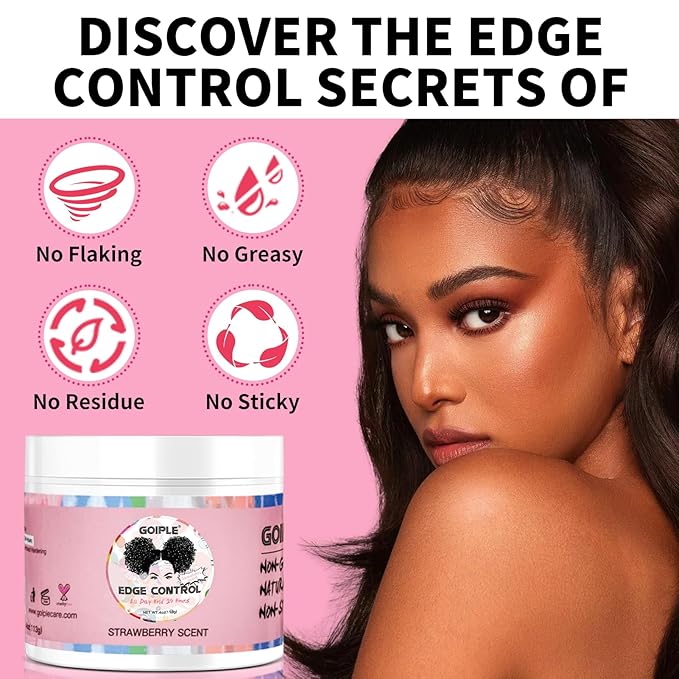 Edge Control Wax Strong Hold Non-greasy Hair Styling Gel - Edge Wax No Flaking Edge Control for Black Hair Edge Wax for Women Rosemary Hair Oil for Hair Growth Edge Brush Hair Braid Bonnet(7pcs)